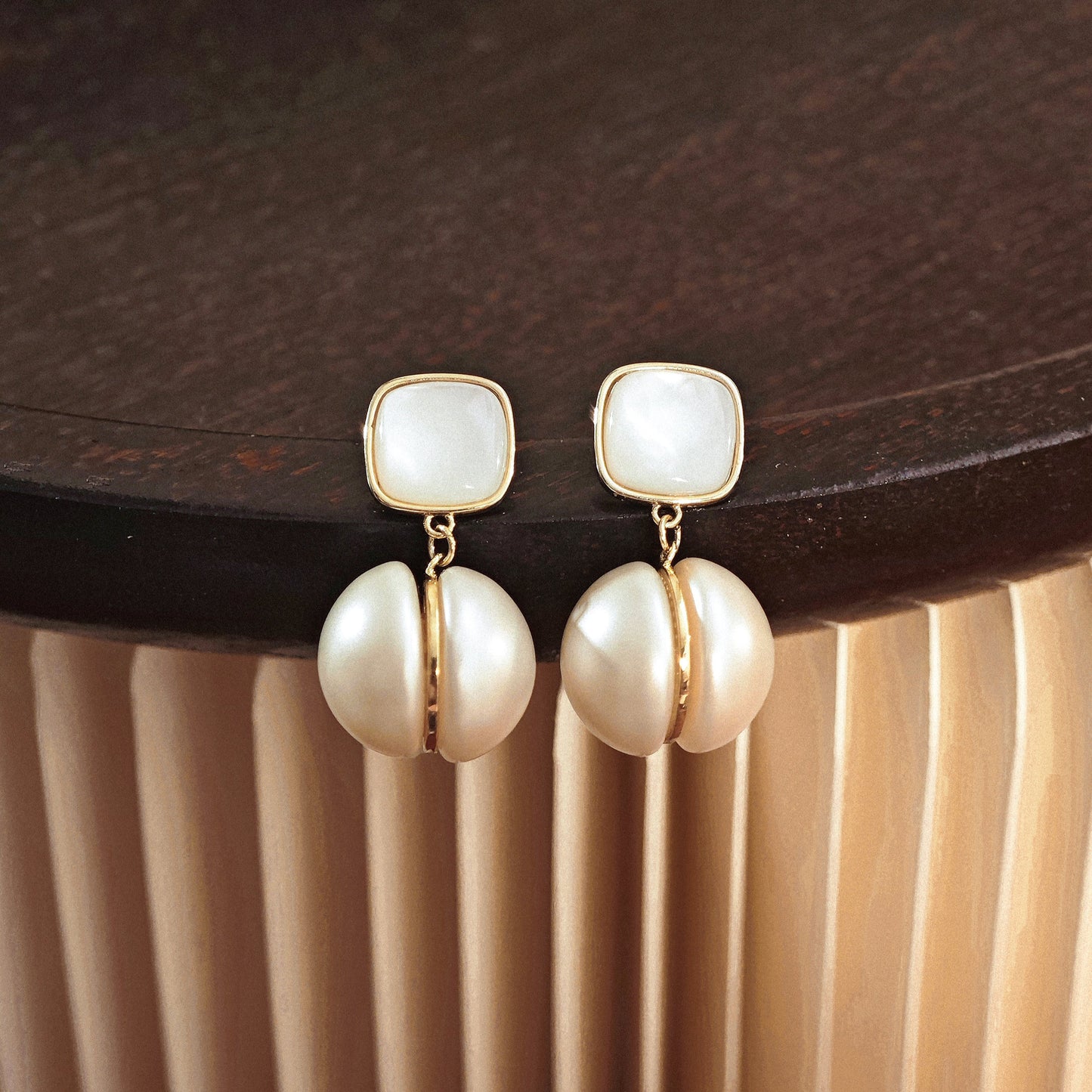 Matte Shell & Pearl Silver Stud Earrings