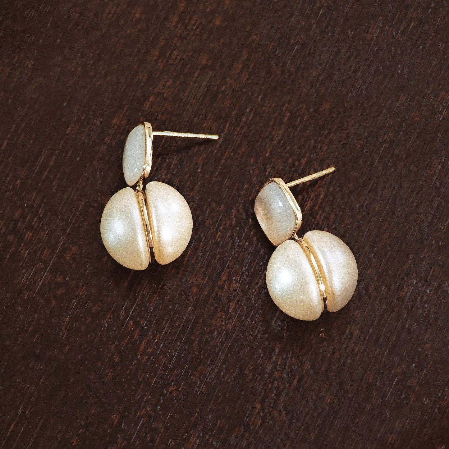 Matte Shell & Pearl Silver Stud Earrings