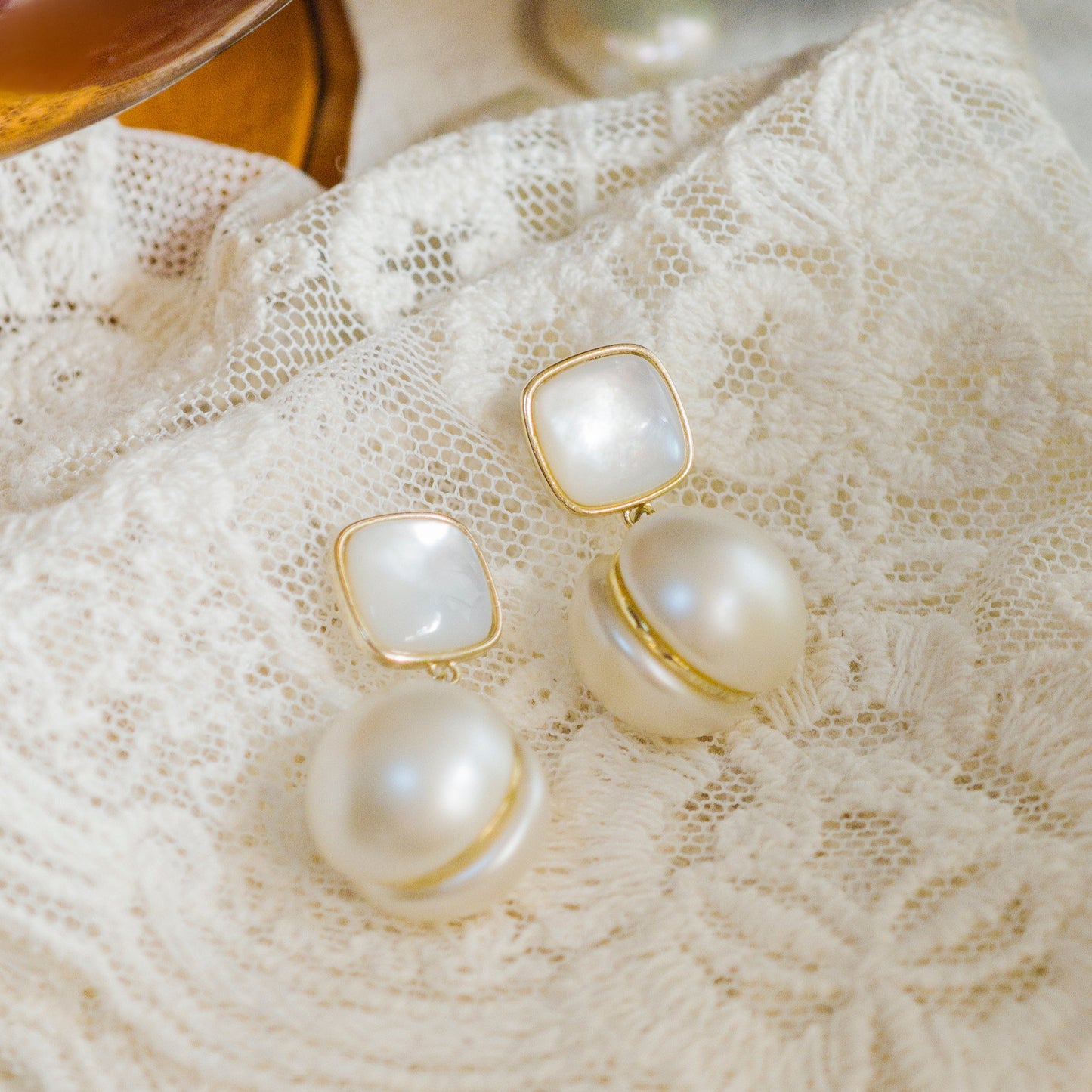 Matte Shell & Pearl Silver Stud Earrings