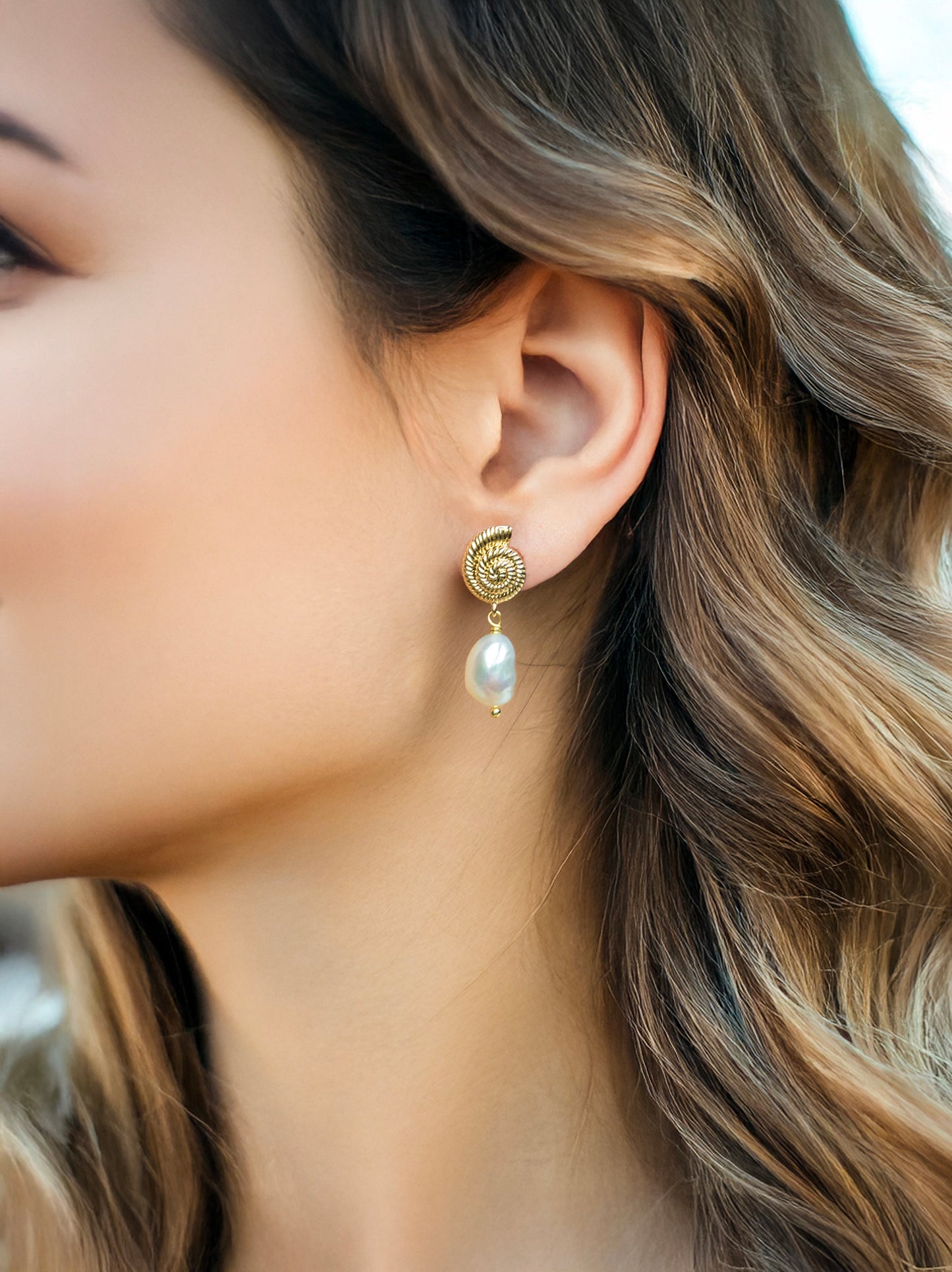 Seaside Memoirs – Sea Snail Pearl Stud Earrings
