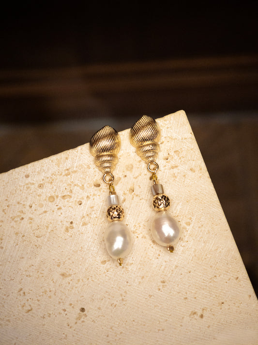 Seaside Memoirs – Long Sea Snail Pearl Earrings