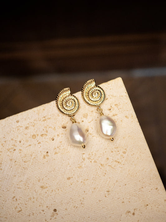 Seaside Memoirs – Sea Snail Pearl Stud Earrings