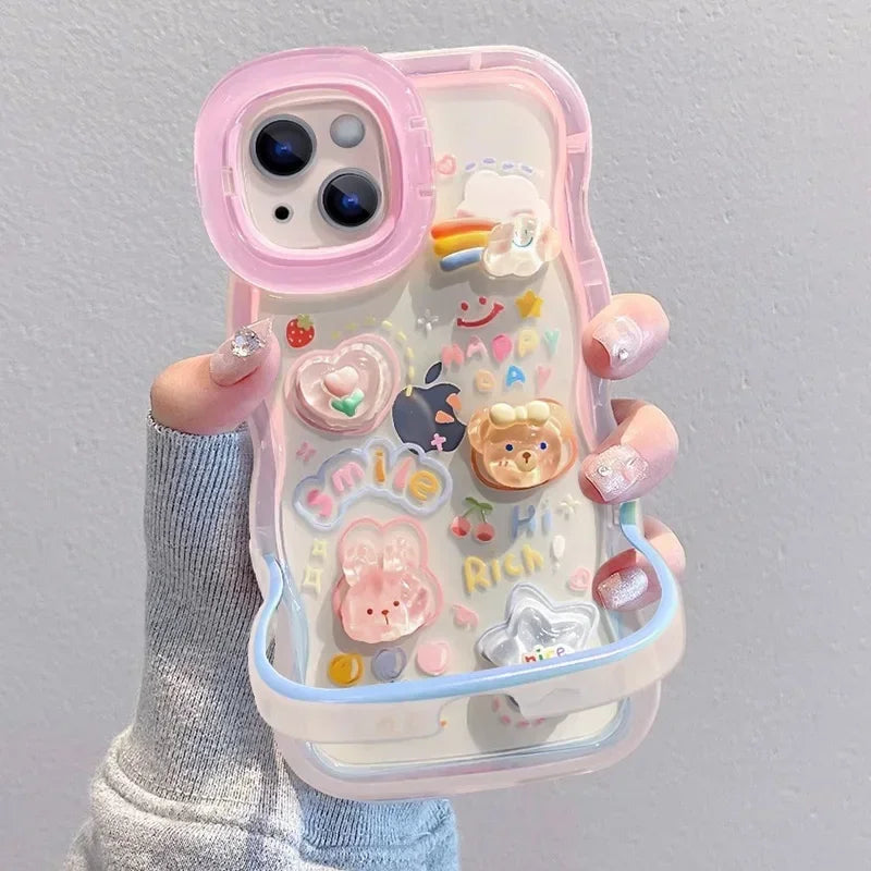 Adorable 3D Pop iPhone Case with Dual Kickstand – Rainbow