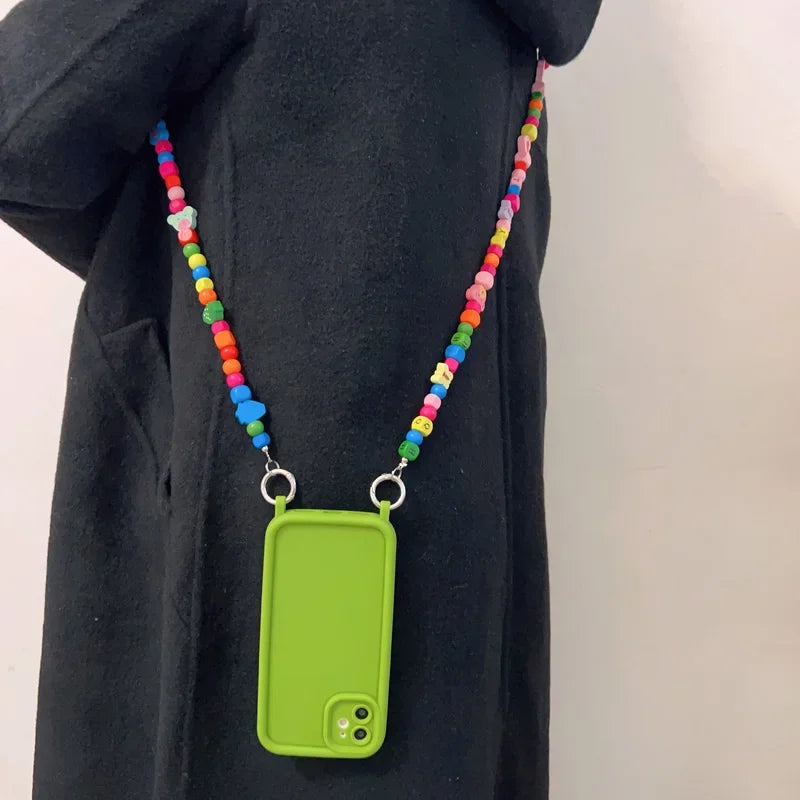 🍒 Color Pop & Wood Charm – Beaded Lanyard iPhone Case! - iPhone 11/12/13 series