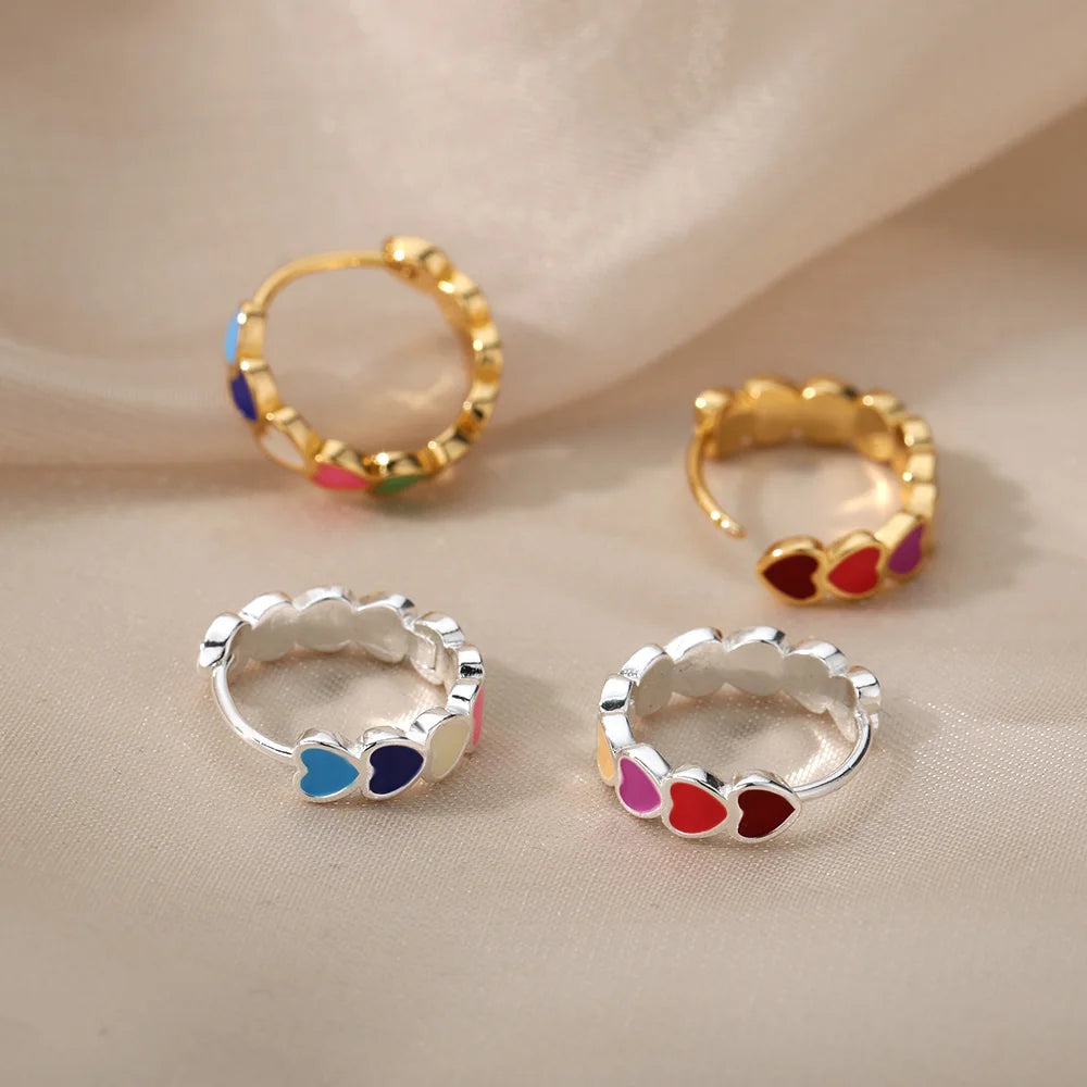 Charming Colorful Heart Hoop Earrings Stainless Steel