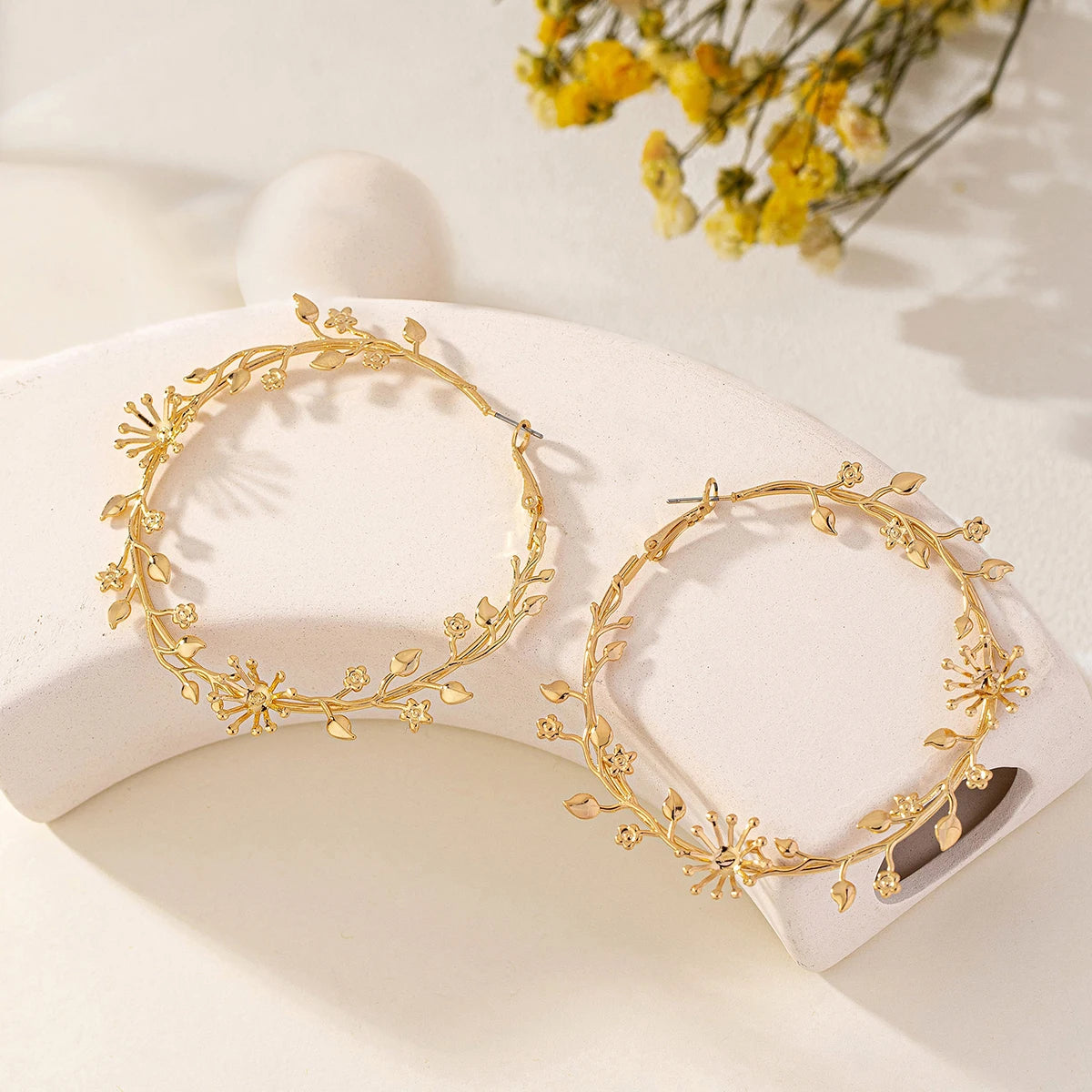 Vintage Leaf & Flower Hoop Earrings - Bold Elegance!