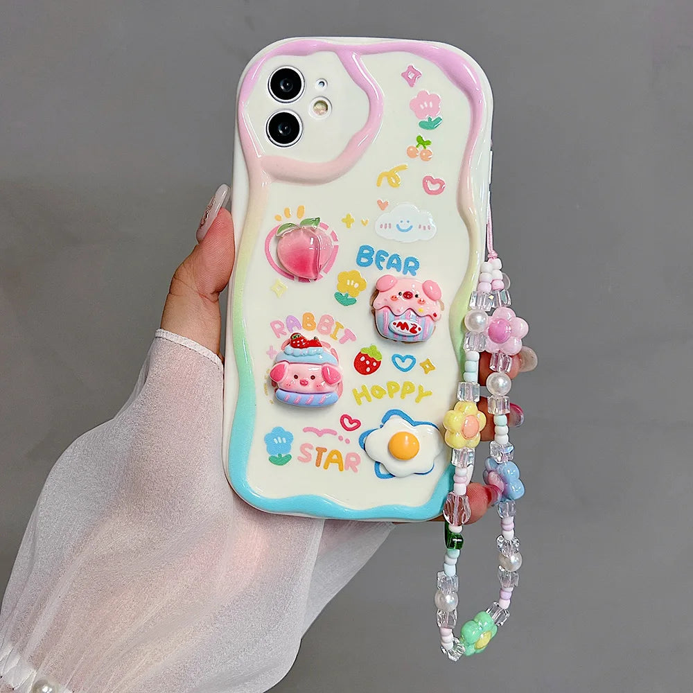 🍬Kawaii Overload! 3D Charm iPhone Case with Beaded Lanyard - iPhone 12/13/14 series