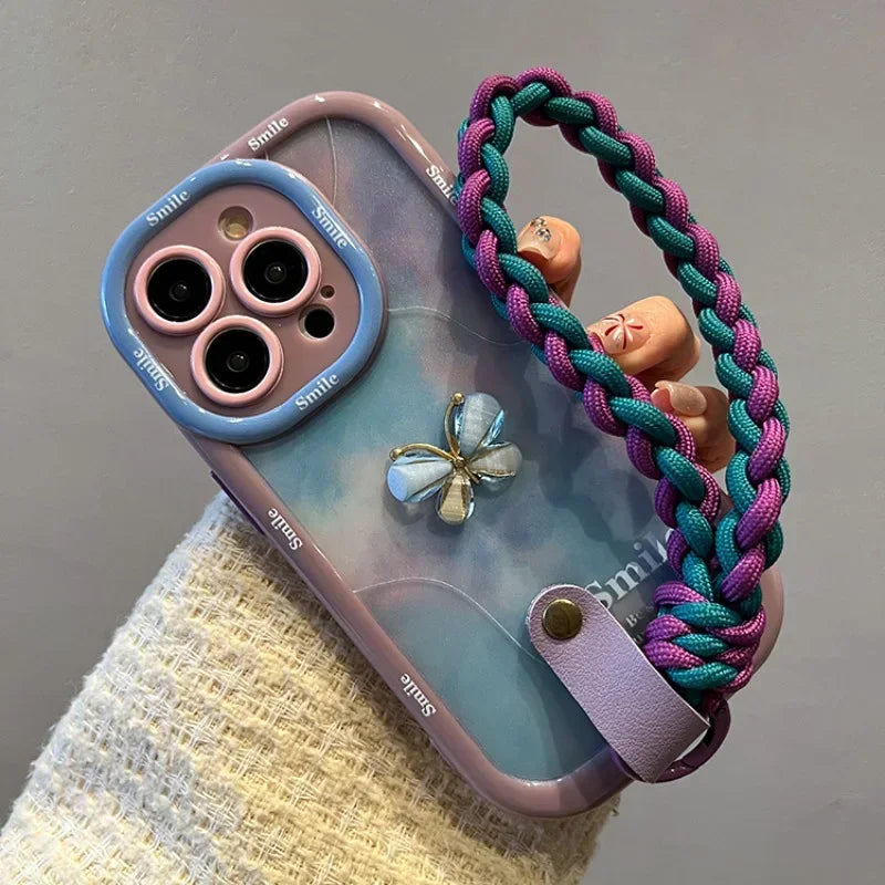 Purple Gradient iPhone Case with Braided Wrist Strap