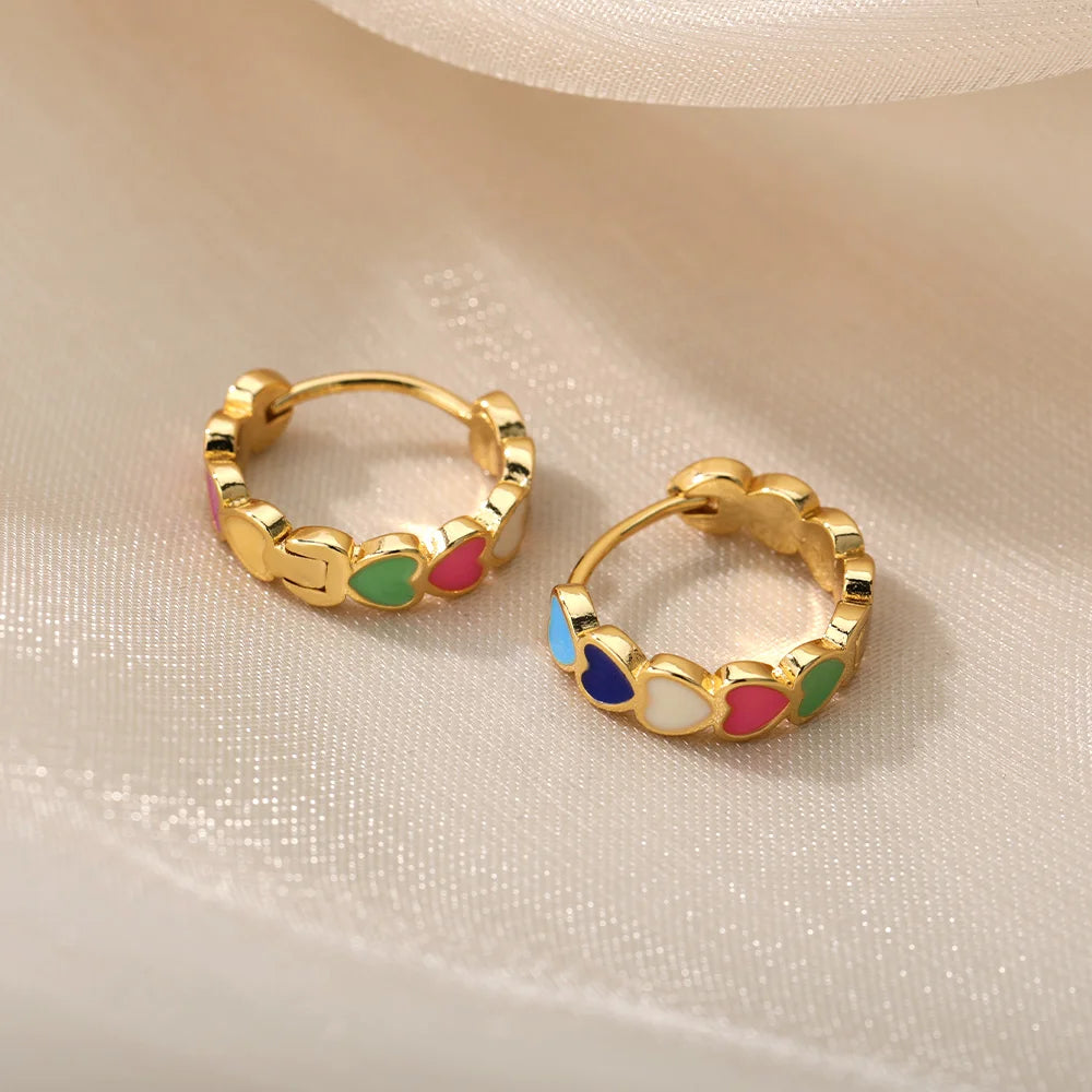 Charming Colorful Heart Hoop Earrings Stainless Steel
