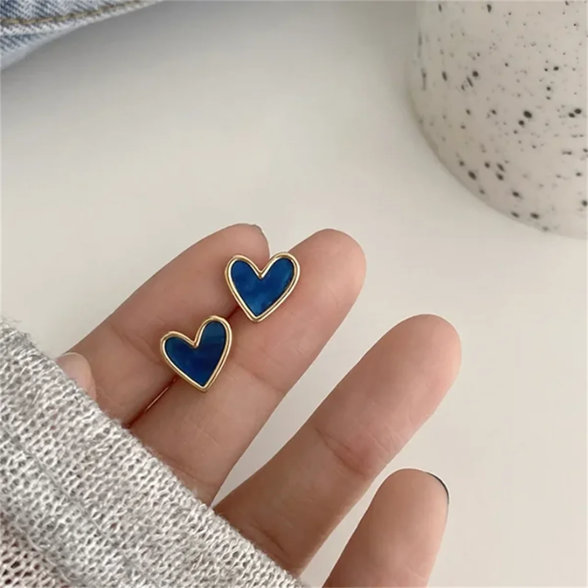 Cute Heart Stud Earrings Colorful Charm in Four Colors