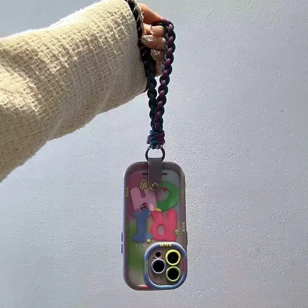 💎 RICH Vibes Only –  iPhone Case with Braided Wrist Strap