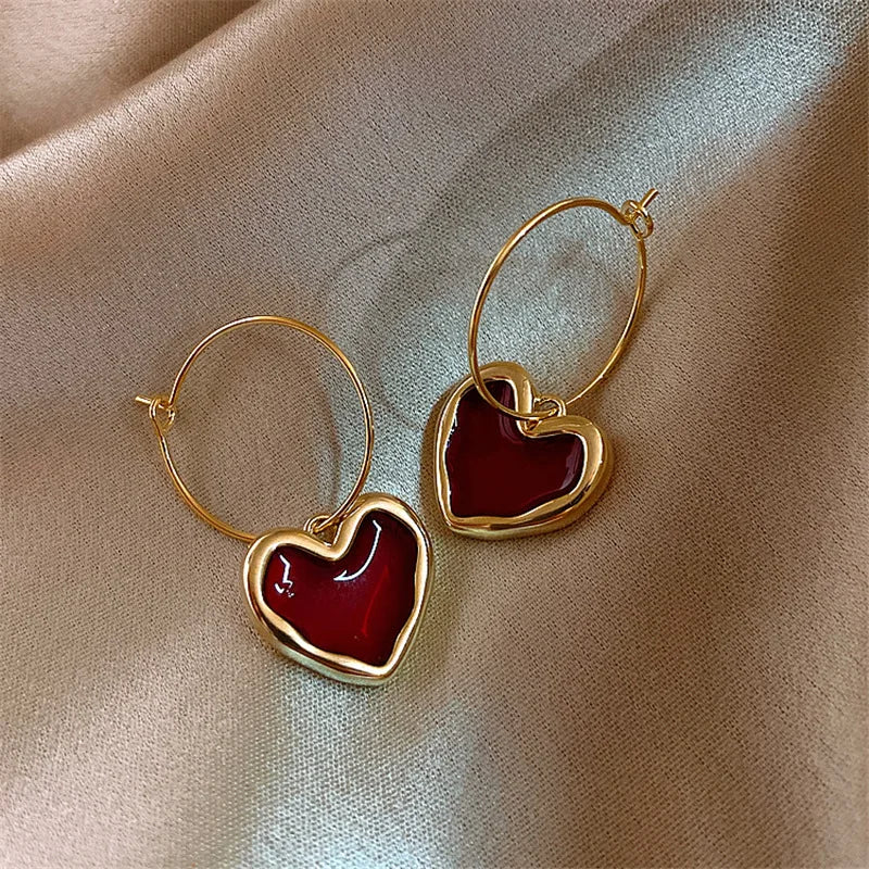 Vintage Red Heart Drop Earrings - Romantic Charm!