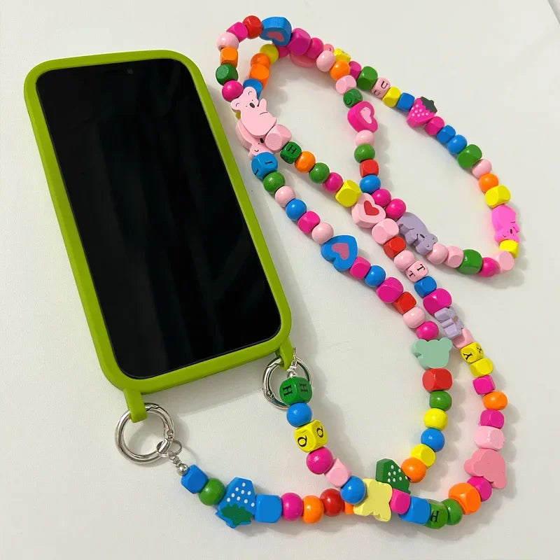 🍒 Color Pop & Wood Charm – Beaded Lanyard iPhone Case! - iPhone 11/12/13 series