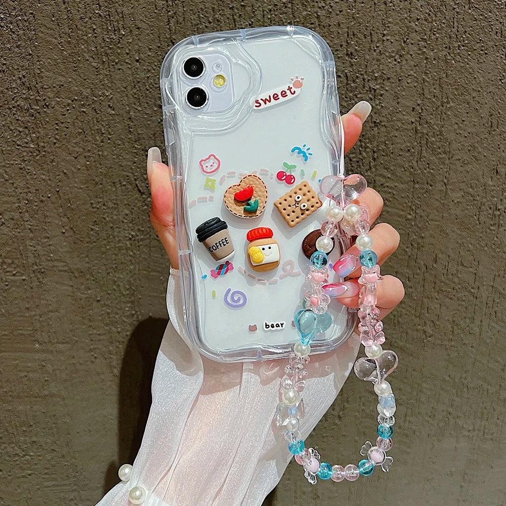 🍬Kawaii Overload! 3D Charm iPhone Case with Beaded Lanyard - iPhone 15/16 series