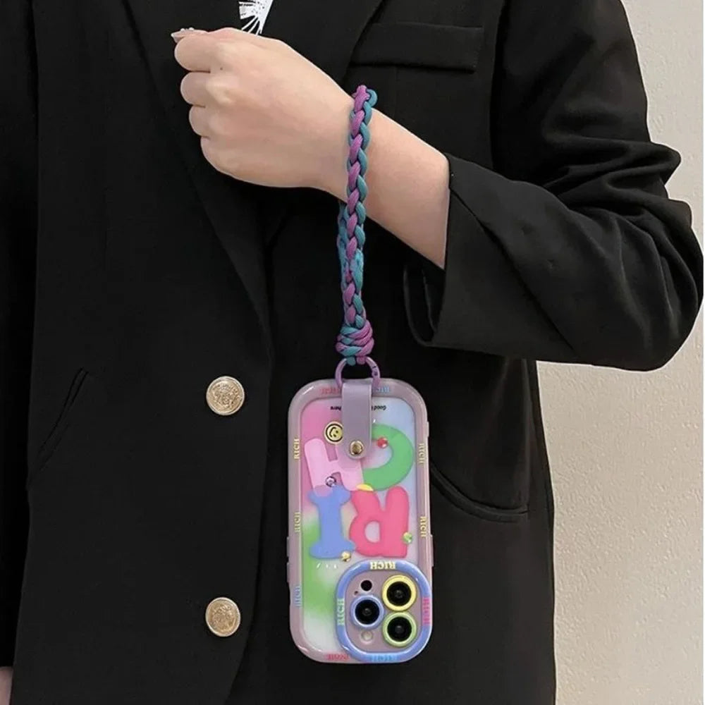💎 RICH Vibes Only –  iPhone Case with Braided Wrist Strap