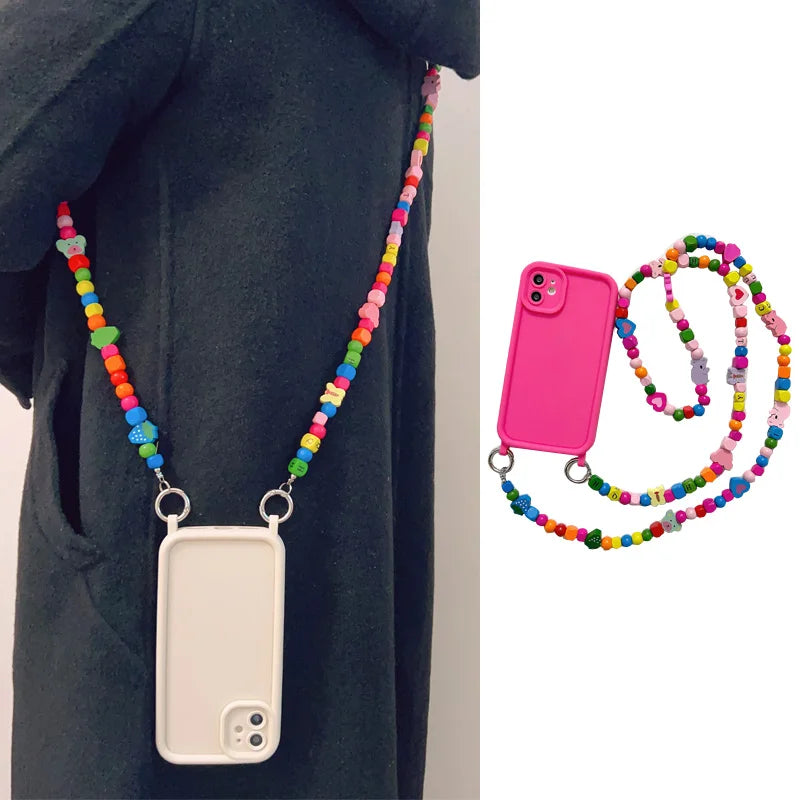 🍒 Color Pop & Wood Charm – Beaded Lanyard iPhone Case! - iPhone 11/12/13 series