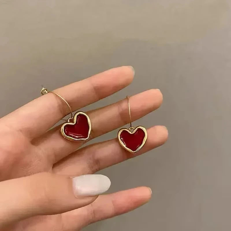 Vintage Red Heart Drop Earrings - Romantic Charm!