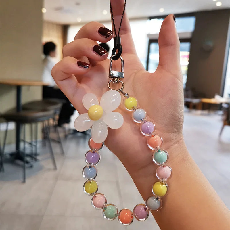 Flower Beaded Phone Wrist Strap – 11 Macaron Colors