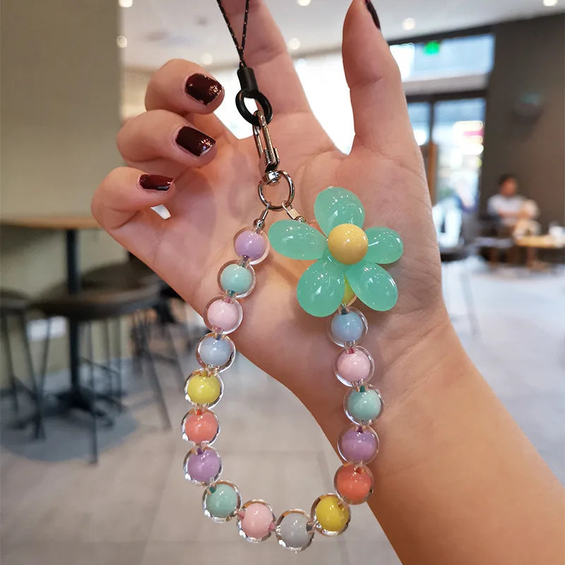 Flower Beaded Phone Wrist Strap – 11 Macaron Colors