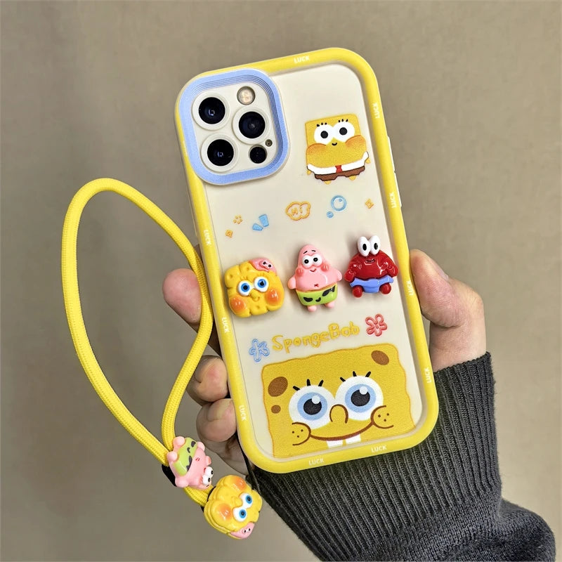 Sponge Squad Style – 3D Cartoon Phone Case with Lanyard
