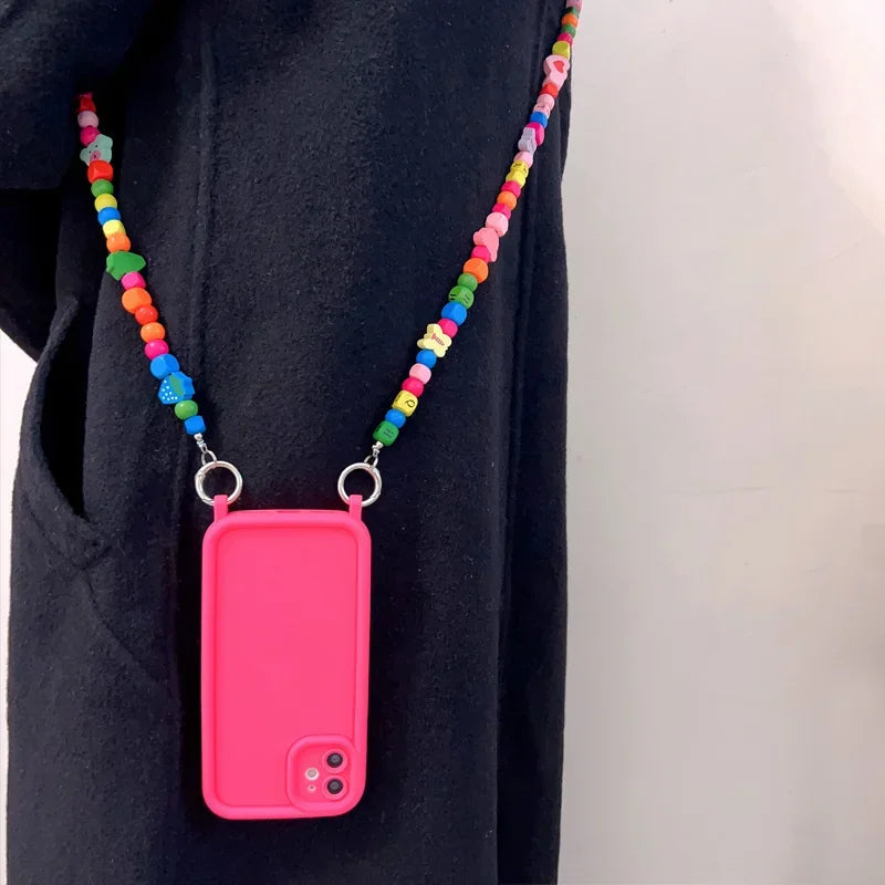 🍒 Color Pop & Wood Charm – Beaded Lanyard iPhone Case! - iPhone 14/15/16 series