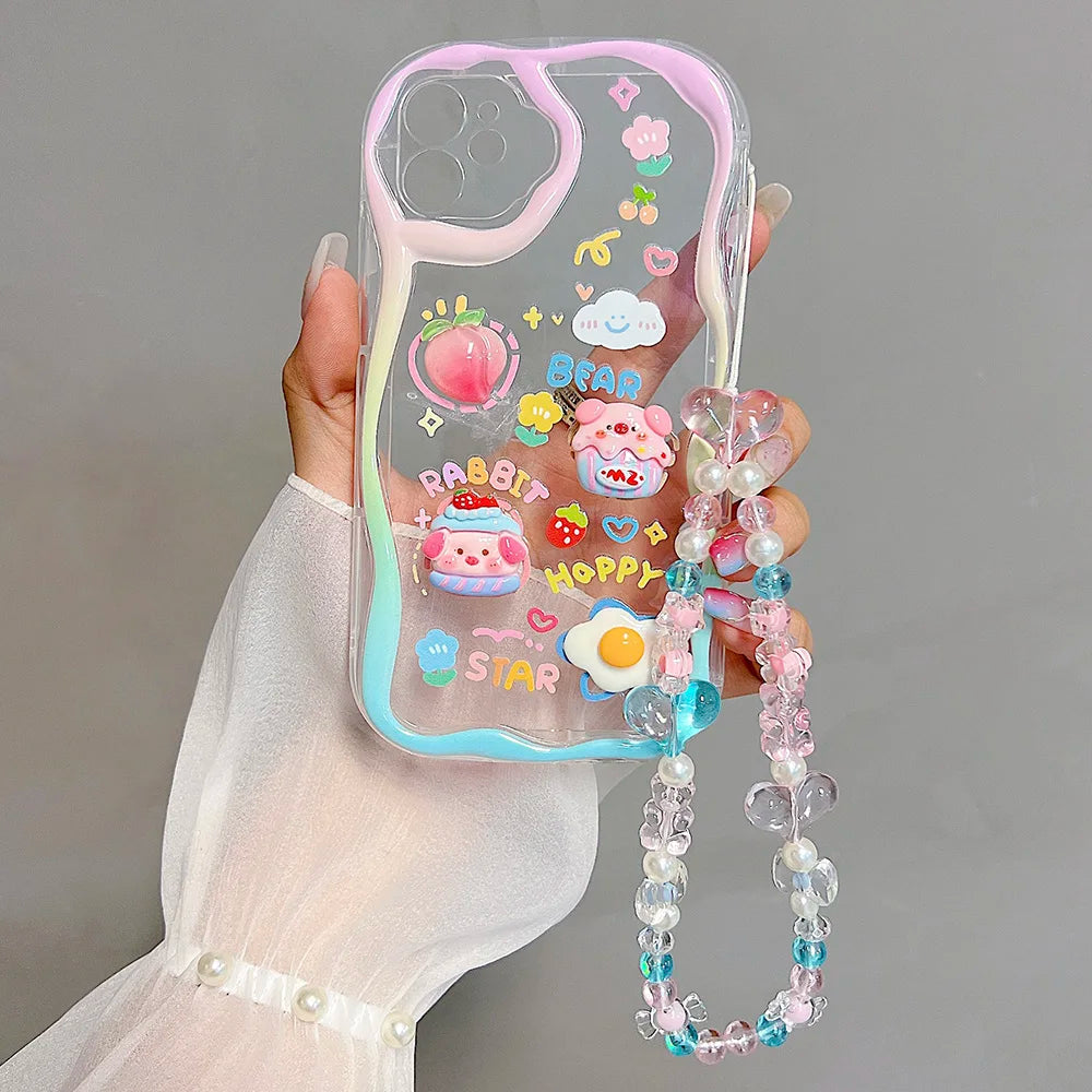 🍬Kawaii Overload! 3D Charm iPhone Case with Beaded Lanyard - iPhone 12/13/14 series