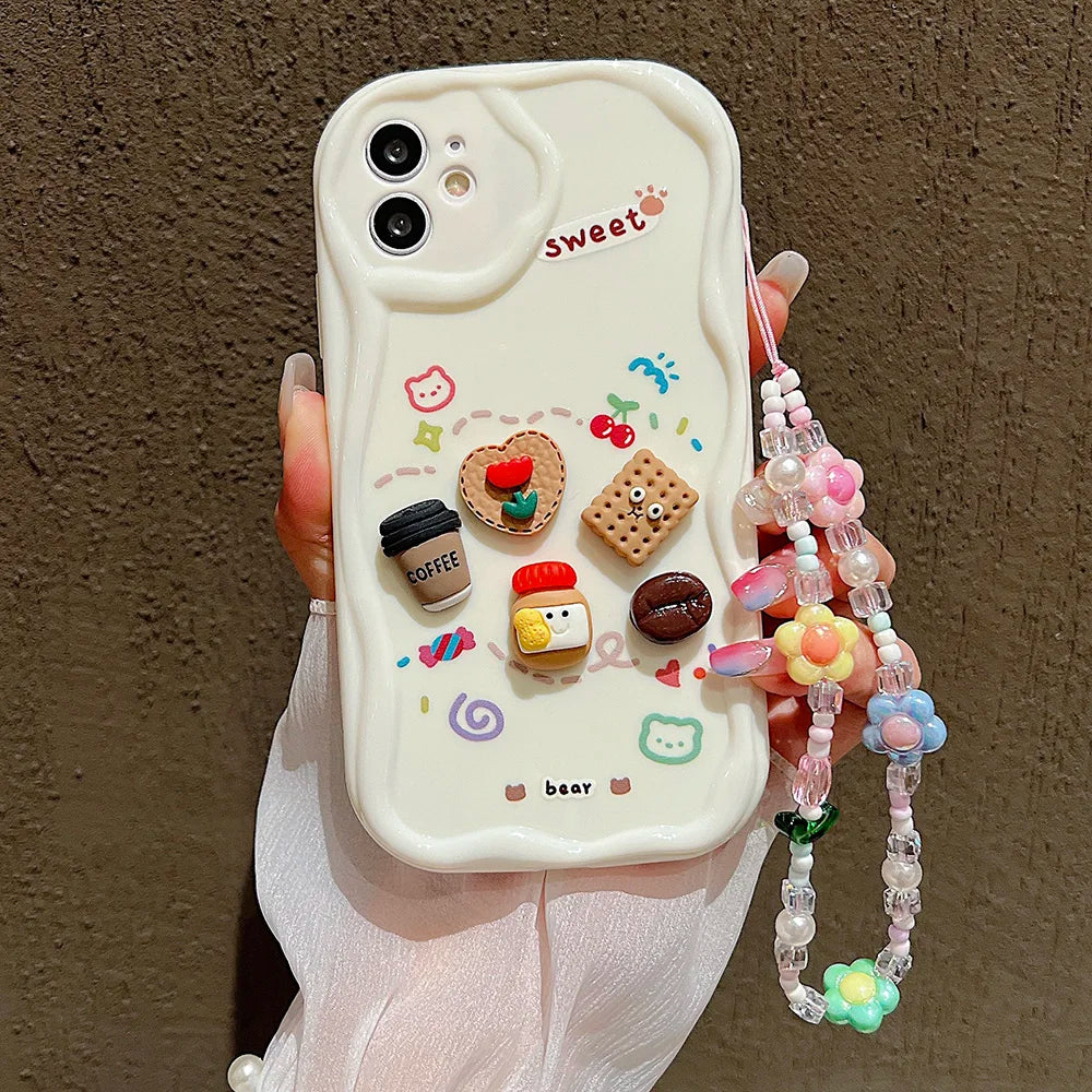 🍬Kawaii Overload! 3D Charm iPhone Case with Beaded Lanyard - iPhone 12/13/14 series