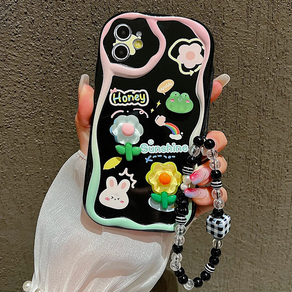 🍬Kawaii Overload! 3D Charm iPhone Case with Beaded Lanyard - iPhone 15/16 series