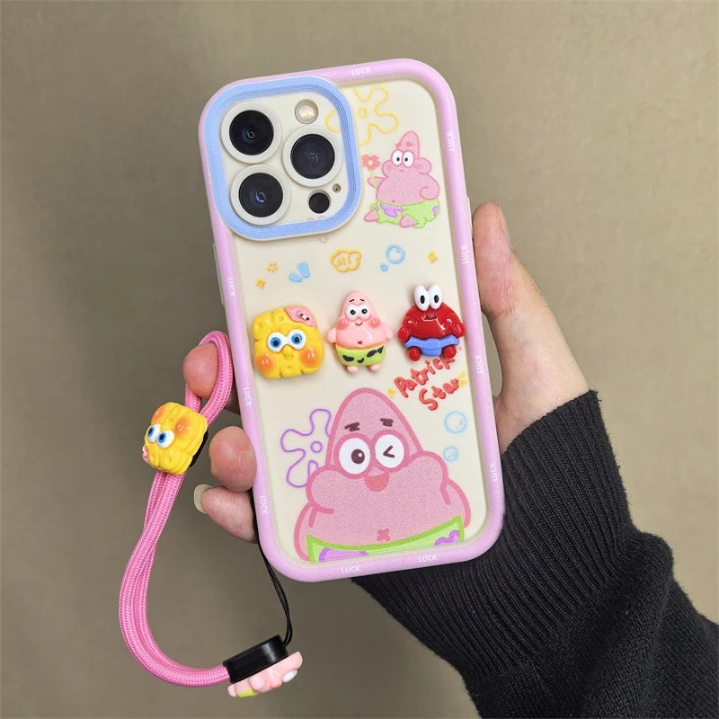 Sponge Squad Style – 3D Cartoon Phone Case with Lanyard