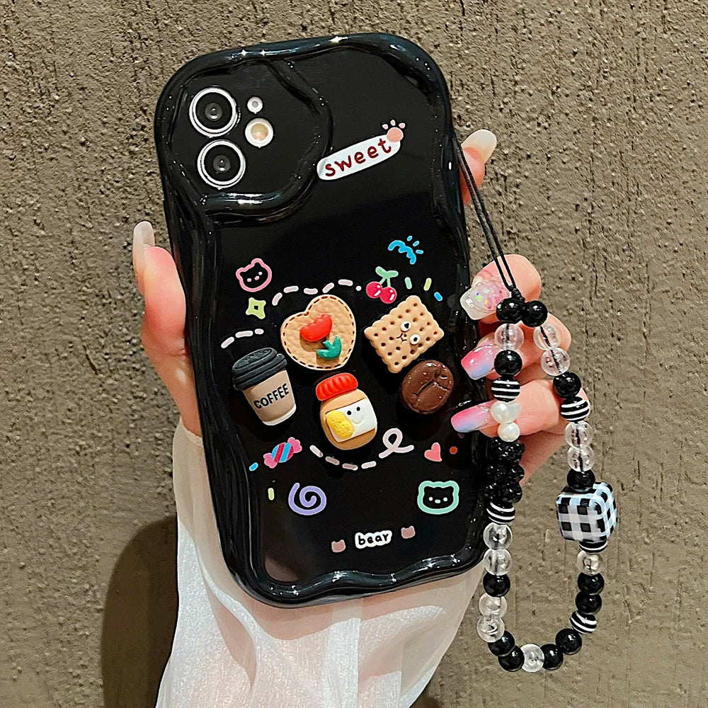 🍬Kawaii Overload! 3D Charm iPhone Case with Beaded Lanyard - iPhone 15/16 series