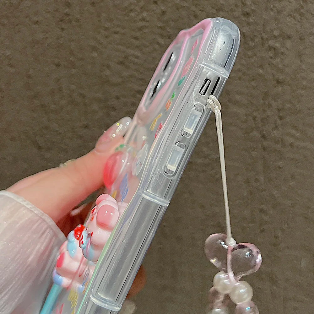🍬Kawaii Overload! 3D Charm iPhone Case with Beaded Lanyard - iPhone 12/13/14 series