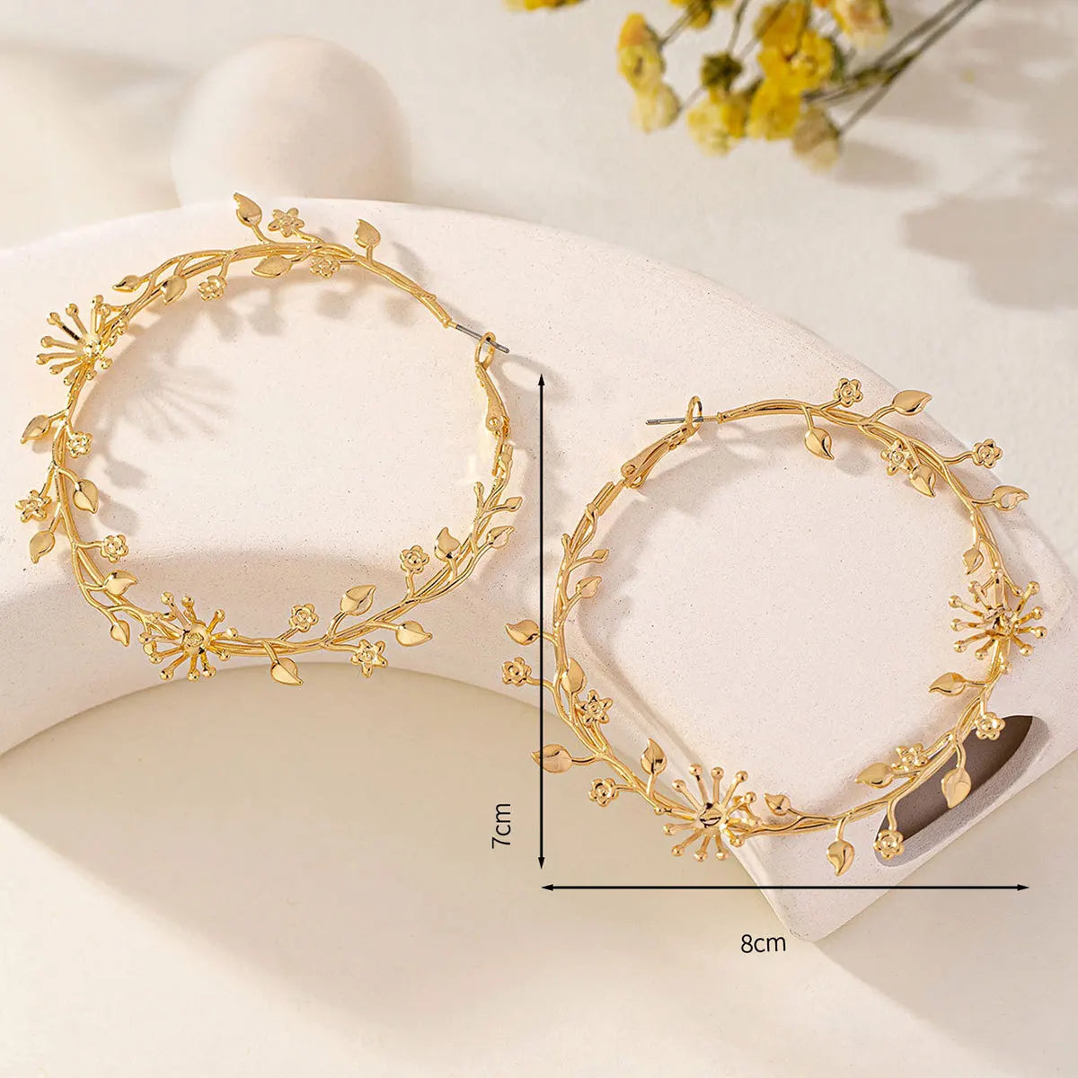 Vintage Leaf & Flower Hoop Earrings - Bold Elegance!