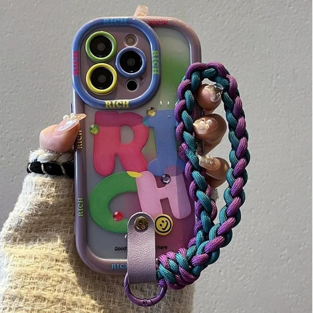 💎 RICH Vibes Only –  iPhone Case with Braided Wrist Strap