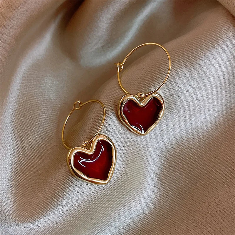 Vintage Red Heart Drop Earrings - Romantic Charm!