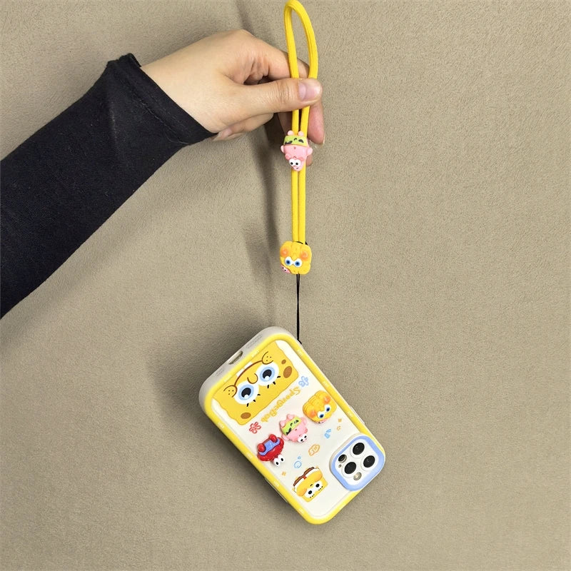 Sponge Squad Style – 3D Cartoon Phone Case with Lanyard