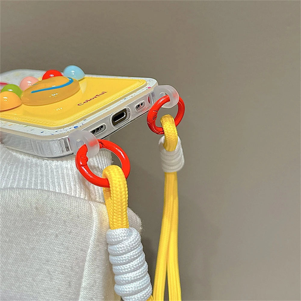 🌈 Colorful Smiley 3D iPhone Case with Wrist Strap