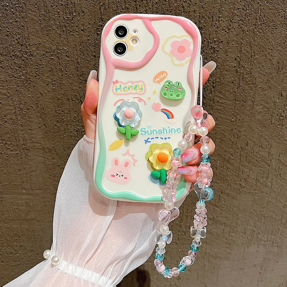 🍬Kawaii Overload! 3D Charm iPhone Case with Beaded Lanyard - iPhone 12/13/14 series