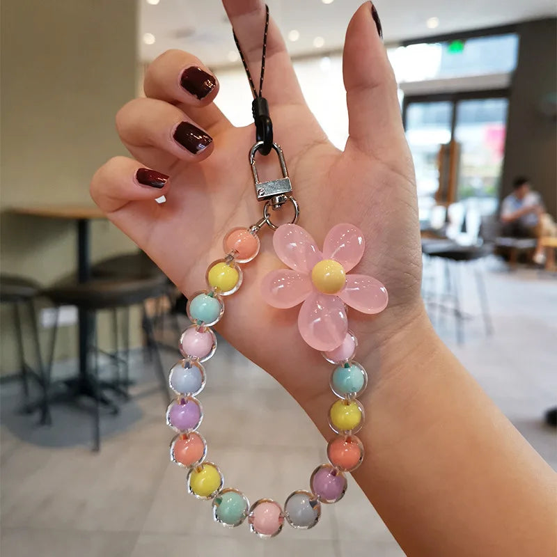 Flower Beaded Phone Wrist Strap – 11 Macaron Colors