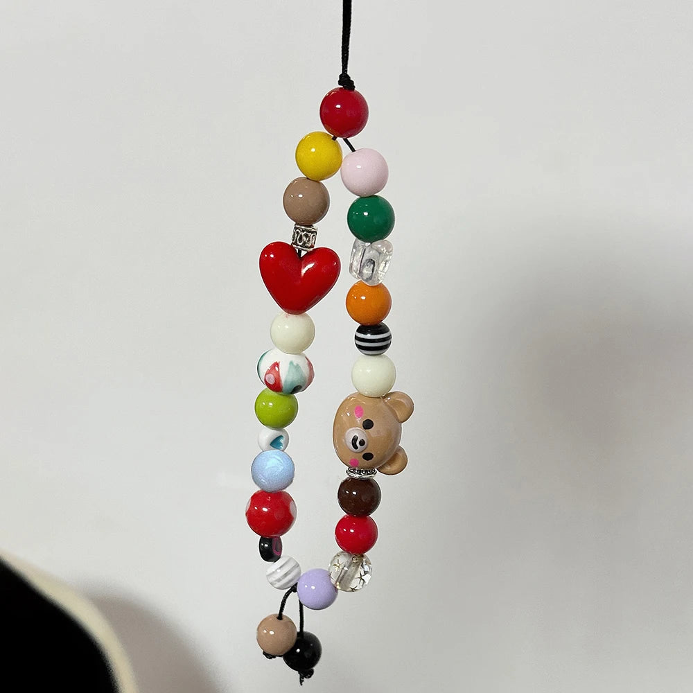 Colorful Beaded Bear Charm Phone Strap for Phone Cases