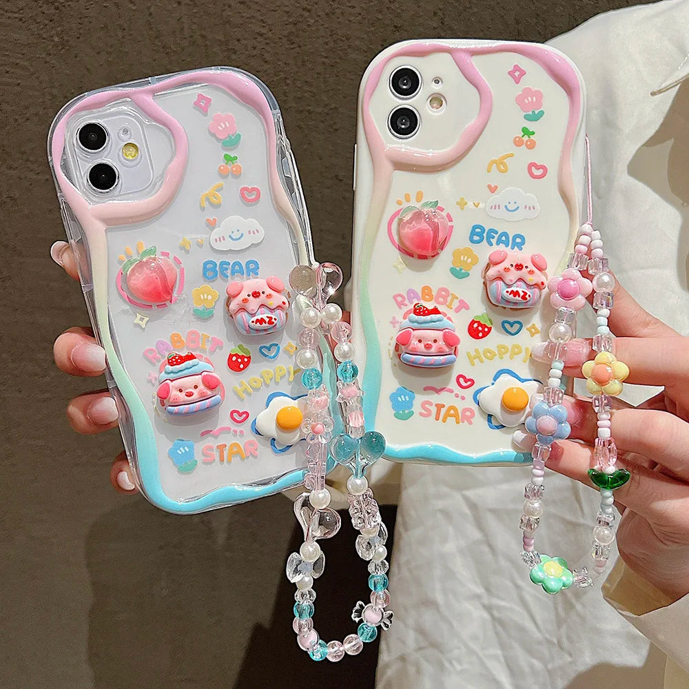 🍬Kawaii Overload! 3D Charm iPhone Case with Beaded Lanyard - iPhone 12/13/14 series