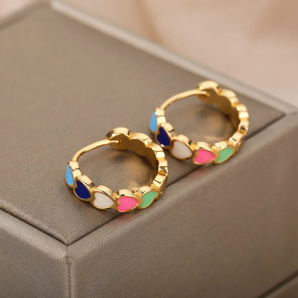 Charming Colorful Heart Hoop Earrings Stainless Steel
