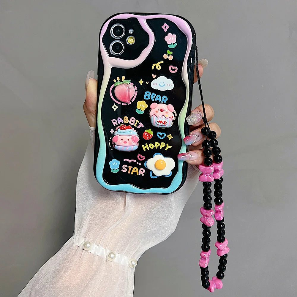🍬Kawaii Overload! 3D Charm iPhone Case with Beaded Lanyard - iPhone 12/13/14 series