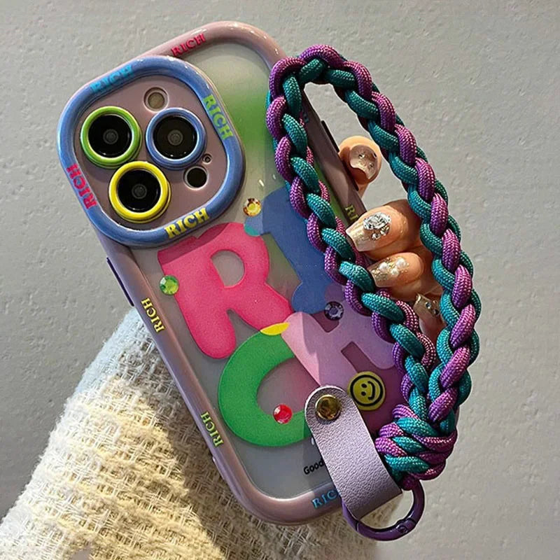 💎 RICH Vibes Only –  iPhone Case with Braided Wrist Strap