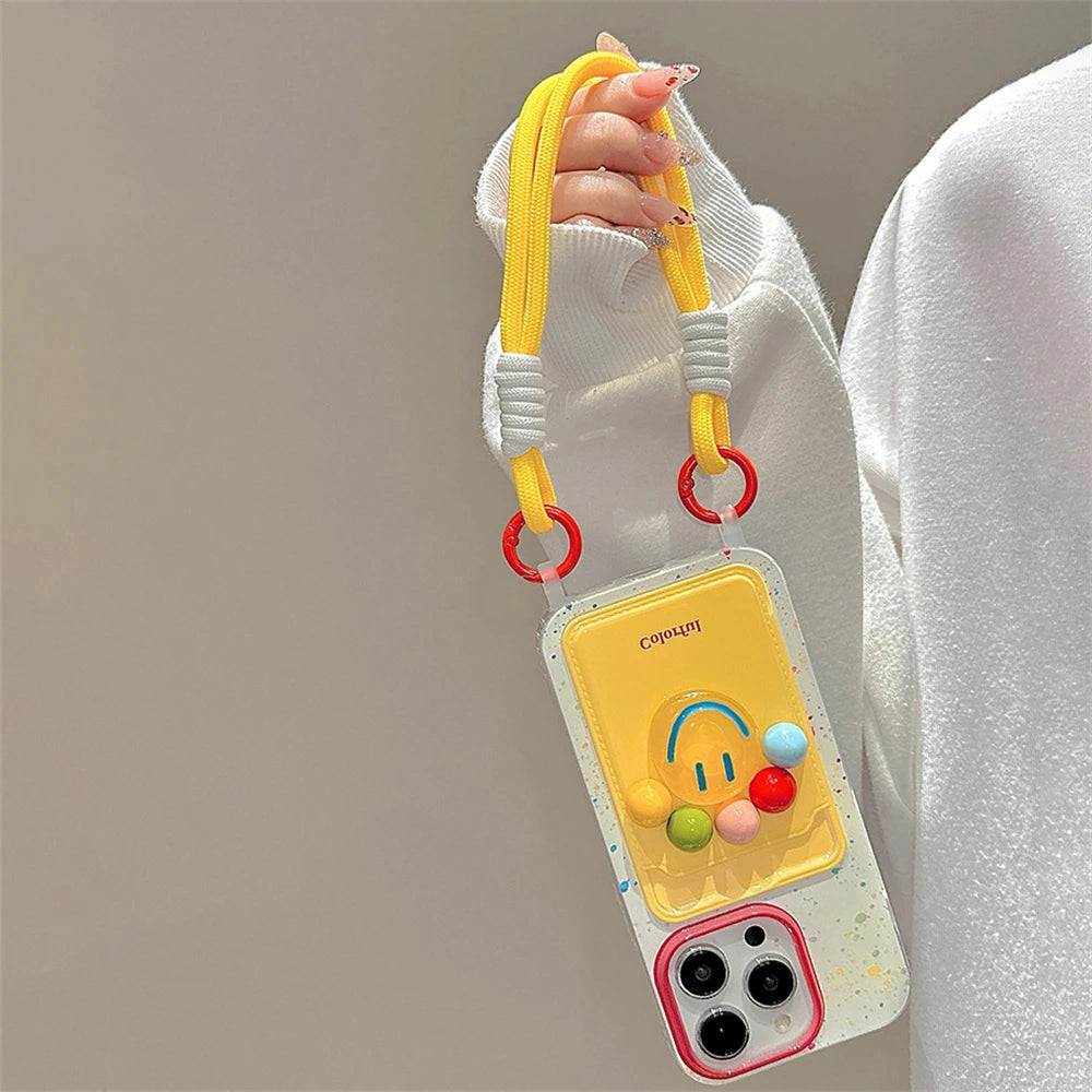 🌈 Colorful Smiley 3D iPhone Case with Wrist Strap