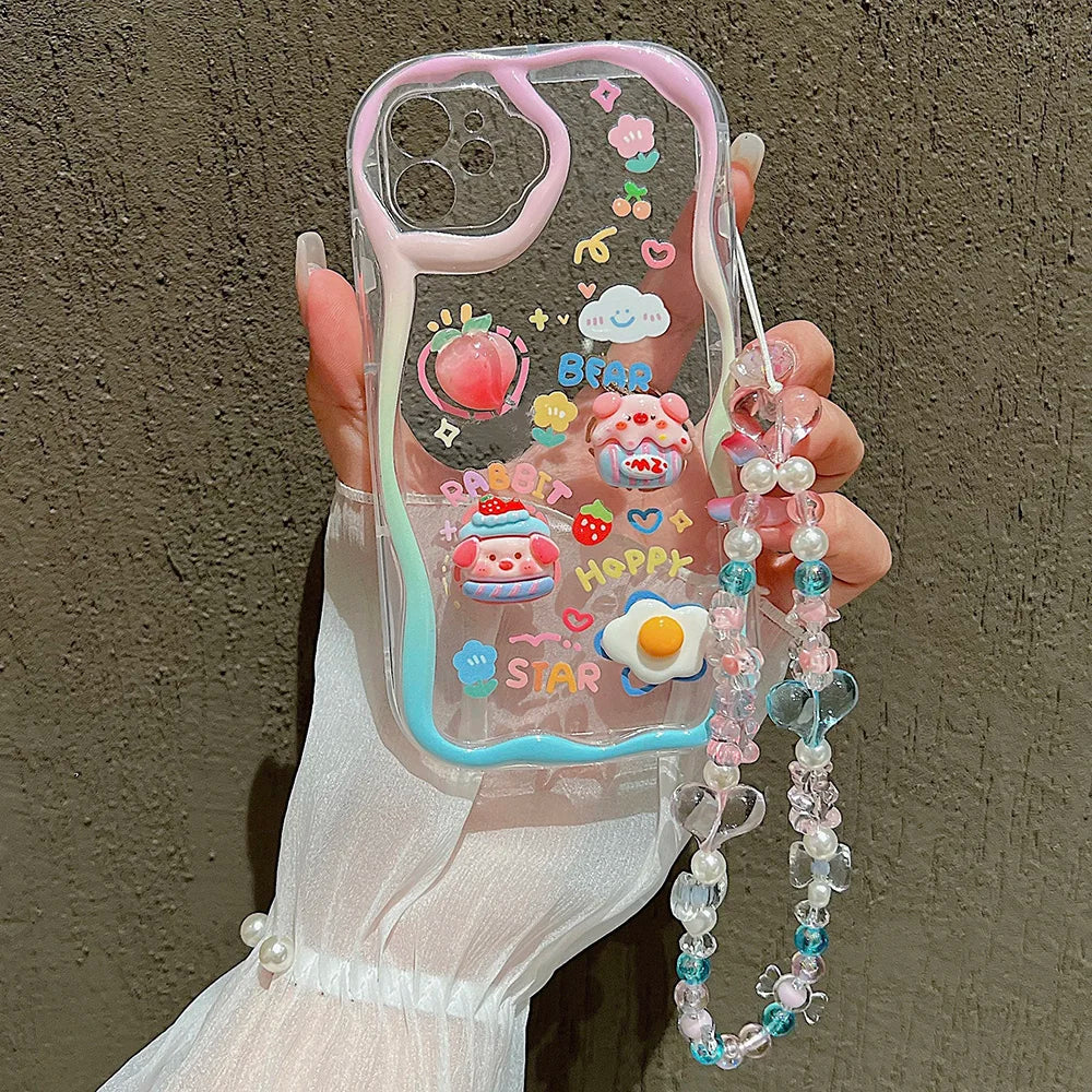 🍬Kawaii Overload! 3D Charm iPhone Case with Beaded Lanyard - iPhone 12/13/14 series