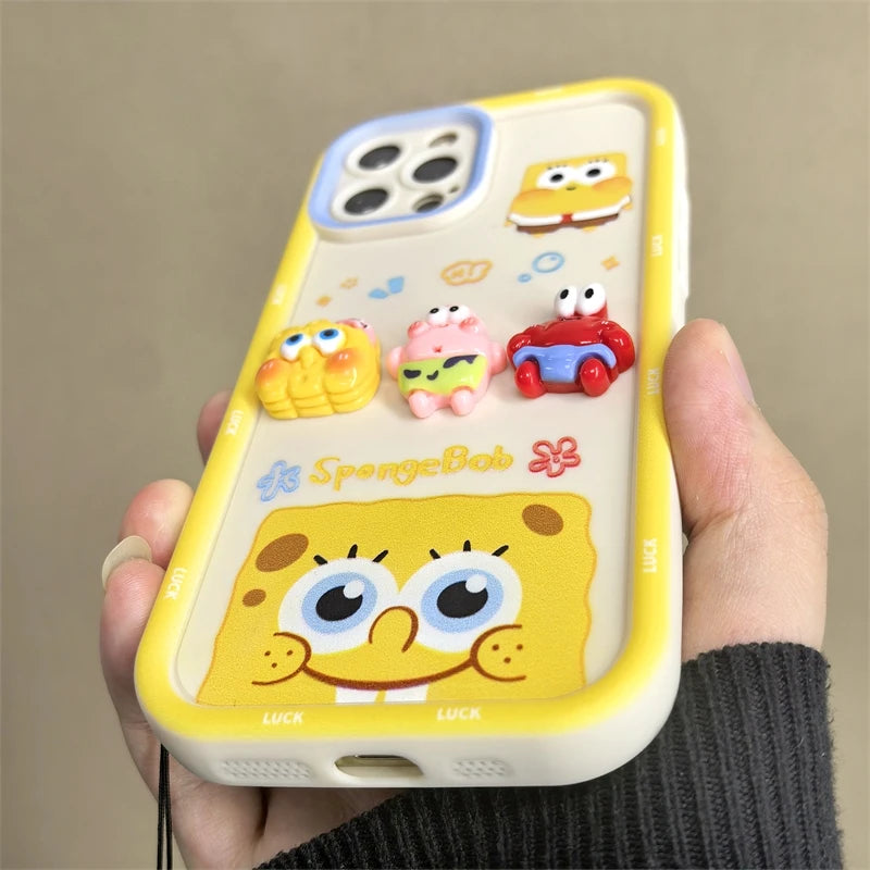 Sponge Squad Style – 3D Cartoon Phone Case with Lanyard